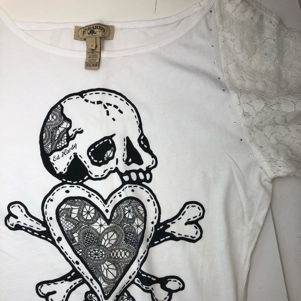 Ed Hardy Lace Sleeve T-shirt